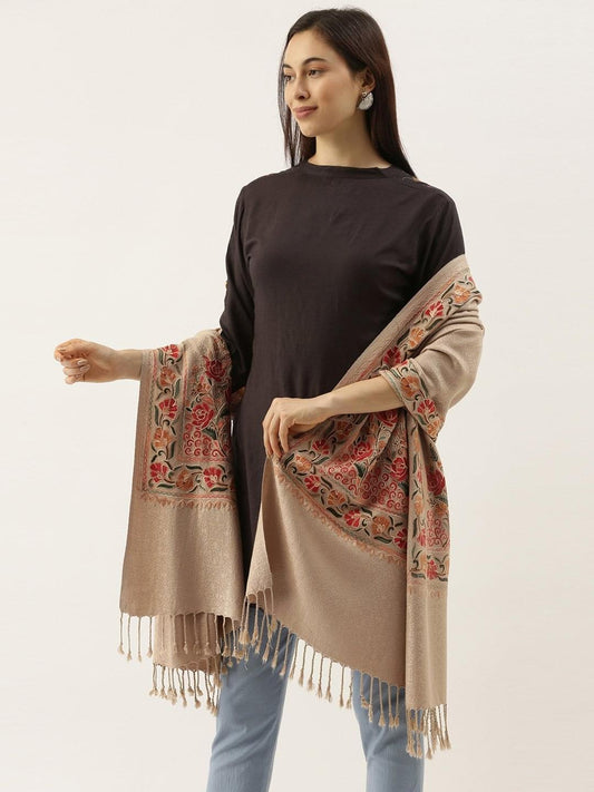 Women's Gul-e-mehar Aari Embroidered Kashmiri Stole (Size: 71x203 cm)