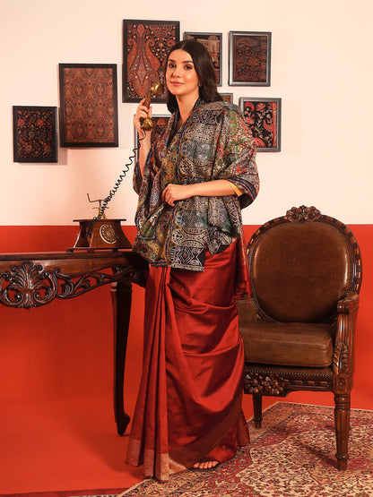 Pashmoda Women Rangmehal Fabric Kalamkari Embroidered Shawl (Size: 101x203 CM)