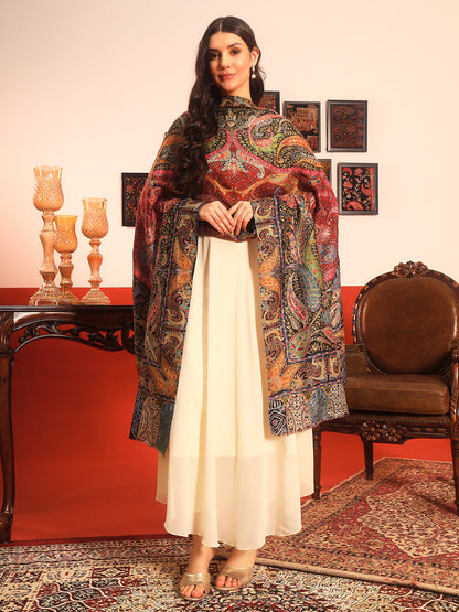Pashmoda Women Daastaan Fabric Kalamkari Embroidered Shawl (Size: 101x203 CM)