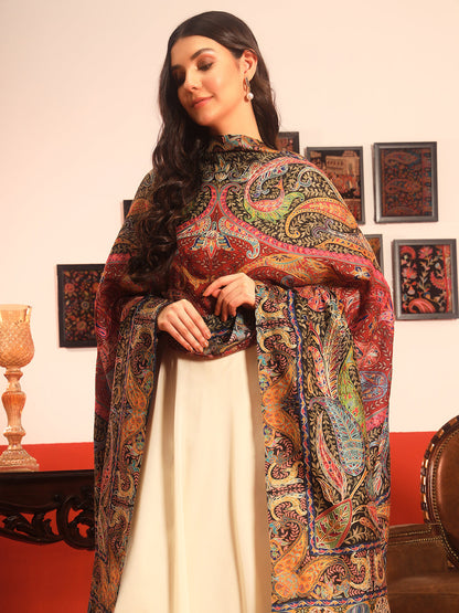 Pashmoda Women Daastaan Fabric Kalamkari Embroidered Shawl (Size: 101x203 CM)