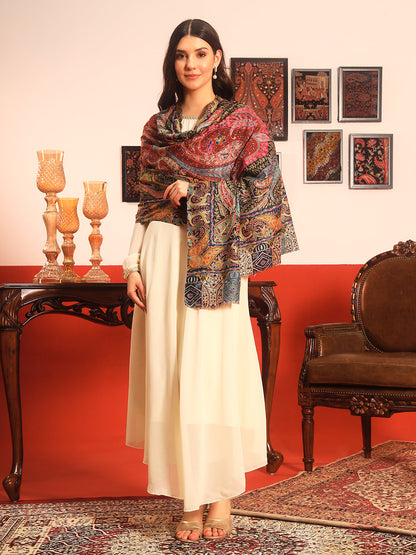 Pashmoda Women Daastaan Fabric Kalamkari Embroidered Shawl (Size: 101x203 CM)