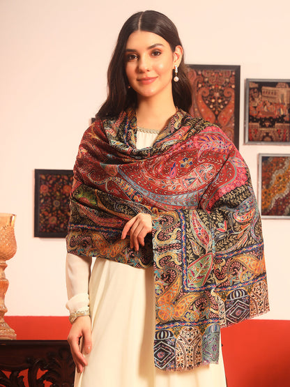 Pashmoda Women Daastaan Fabric Kalamkari Embroidered Shawl (Size: 101x203 CM)