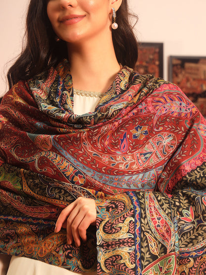 Pashmoda Women Daastaan Fabric Kalamkari Embroidered Shawl (Size: 101x203 CM)