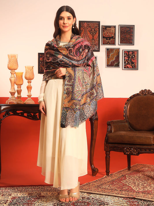 Pashmoda Women Rangmehal  Fabric Kalamkari Embroidered Shawl (Size: 101x203 CM)
