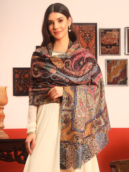 Pashmoda Women Rangmehal  Fabric Kalamkari Embroidered Shawl (Size: 101x203 CM)