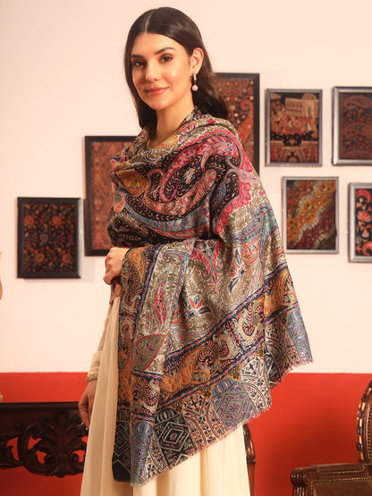 Pashmoda Women Rangmehal  Fabric Kalamkari Embroidered Shawl (Size: 101x203 CM)
