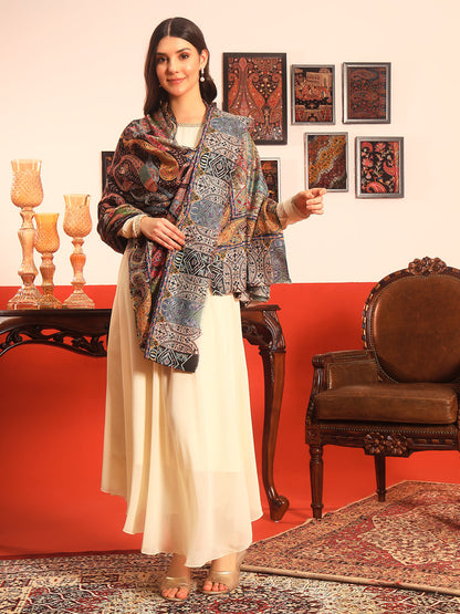 Pashmoda Women Rangmehal  Fabric Kalamkari Embroidered Shawl (Size: 101x203 CM)
