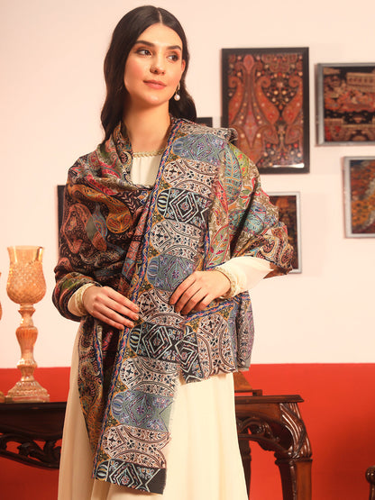 Pashmoda Women Rangmehal  Fabric Kalamkari Embroidered Shawl (Size: 101x203 CM)