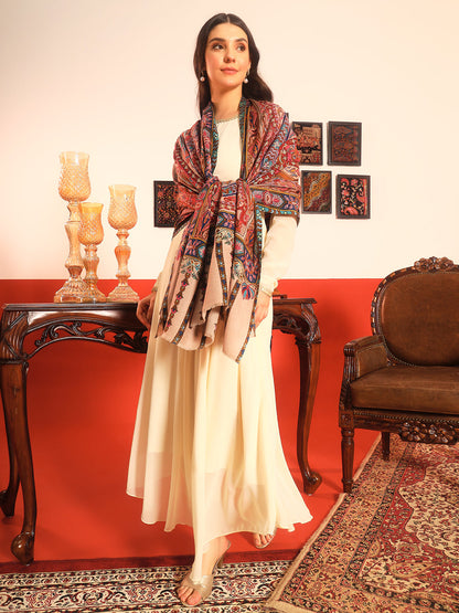 Pashmoda Women Rangrez Rangkalam  100% Pure Wool Fabric Kalamkari Embroidered Shawl (Size:101x203 cm)