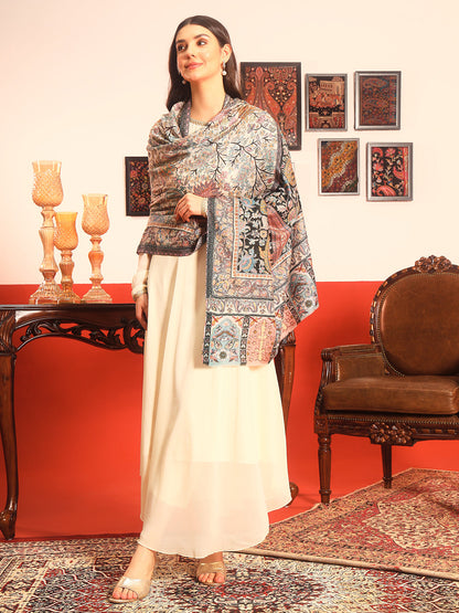 Pashmoda Women Guldasta Fabric Kalamkari Embroidered Shawl (Size: 101x203 CM)