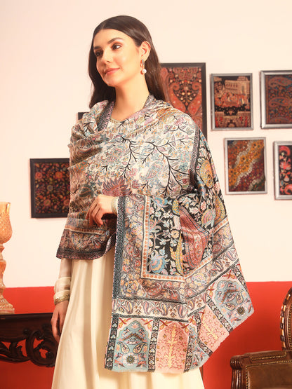 Pashmoda Women Guldasta Fabric Kalamkari Embroidered Shawl (Size: 101x203 CM)