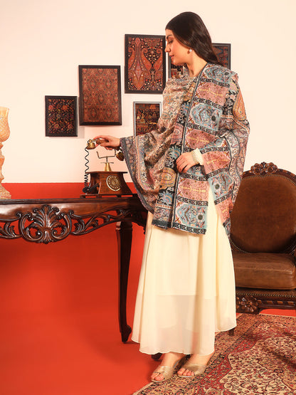 Pashmoda Women Guldasta Fabric Kalamkari Embroidered Shawl (Size: 101x203 CM)