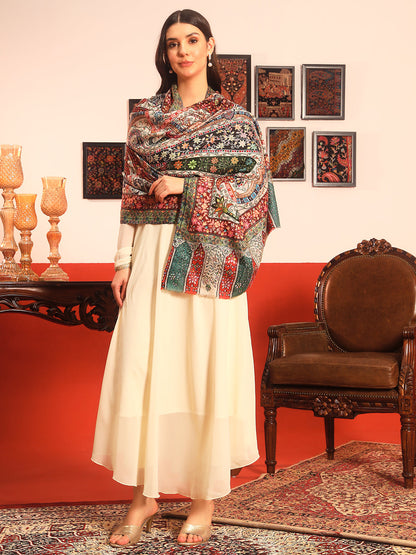 Pashmoda Women Naqshkaar Fabric Kalamkari Embroidered Shawl (Size: 101x203 CM)
