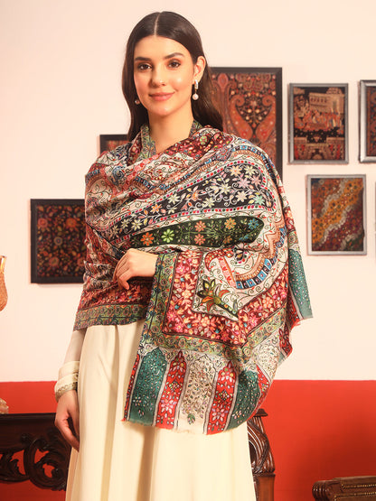 Pashmoda Women Naqshkaar Fabric Kalamkari Embroidered Shawl (Size: 101x203 CM)