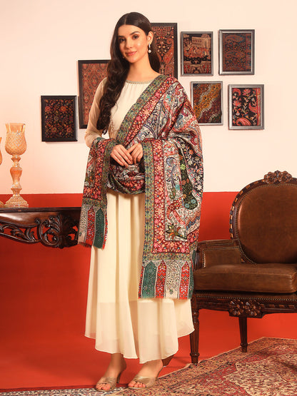 Pashmoda Women Naqshkaar Fabric Kalamkari Embroidered Shawl (Size: 101x203 CM)