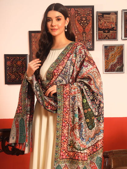 Pashmoda Women Naqshkaar Fabric Kalamkari Embroidered Shawl (Size: 101x203 CM)