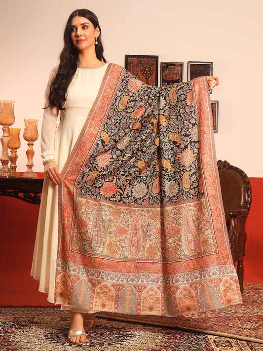 Pashmoda Women Guldasta Fabric Kalamkari Embroidered Shawl (Size: 101x203 CM)