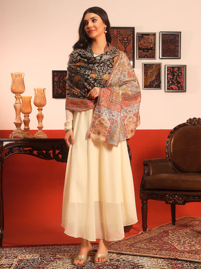 Pashmoda Women Guldasta Fabric Kalamkari Embroidered Shawl (Size: 101x203 CM)