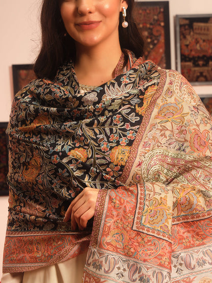 Pashmoda Women Guldasta Fabric Kalamkari Embroidered Shawl (Size: 101x203 CM)