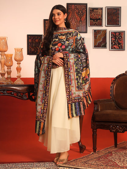Pashmoda Women Naqshkaar Fabric  Kalamkari Embroidered Shawl (Size: 101x203 CM)