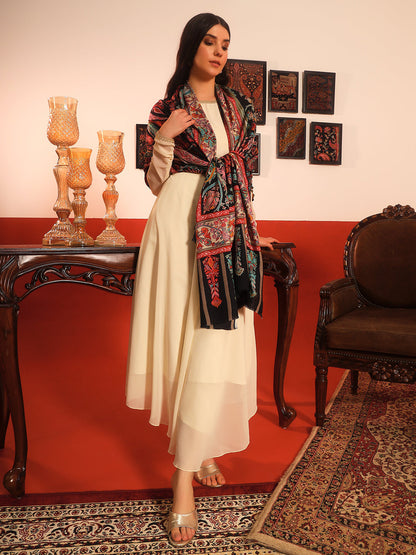 Pashmoda Women Rangkalam  100% Pure Wool Fabric Kalamkari Embroidered Shawl (Size: 101x203 CM)
