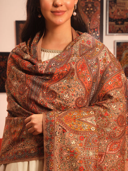 Pashmoda Women Mahnoor 100% Pure Wool Sozni Hand Embroidered Shawl (Size: 101x203 Cm)