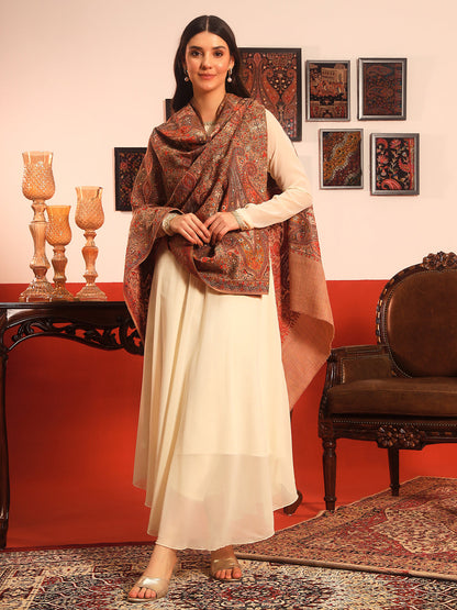 Pashmoda Women Mahnoor 100% Pure Wool Sozni Hand Embroidered Shawl (Size: 101x203 Cm)