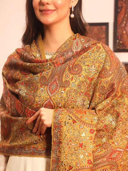 Pashmoda Women Mahnoor 100% Pure Wool Sozni Hand Embroidered Shawl (Size: 101x203 Cm)