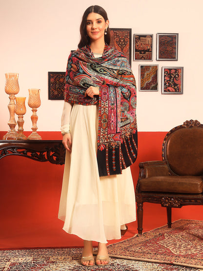 Pashmoda Women Rangrez Rangkalam  100% Pure Wool Fabric Kalamkari Embroidered Shawl (Size:101x203 cm)