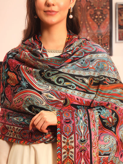 Pashmoda Women Rangrez Rangkalam  100% Pure Wool Fabric Kalamkari Embroidered Shawl (Size:101x203 cm)