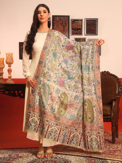 Pashmoda Women Rangkaar Fabric Kalamkari Embroidered Shawl (Size: 101x203 CM)