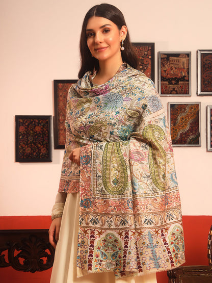 Pashmoda Women Rangkaar Fabric Kalamkari Embroidered Shawl (Size: 101x203 CM)