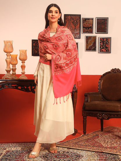 Pashmoda Women Ornate Harmony Fine Wool Nalki Embroidered Stole (Size : 71X203 CM)