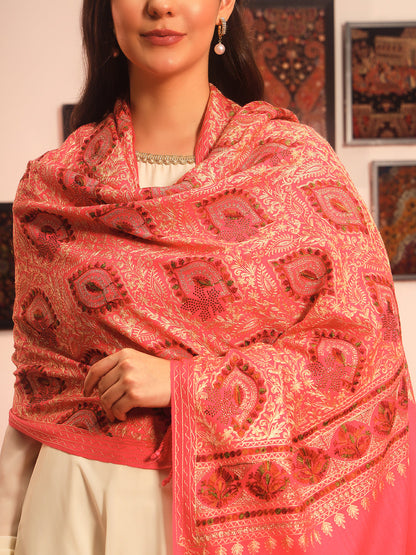 Pashmoda Women Ornate Harmony Fine Wool Nalki Embroidered Stole (Size : 71X203 CM)