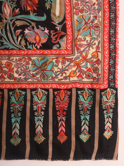 Pashmoda Women Rangkalam  100% Pure Wool Fabric Kalamkari Embroidered Shawl (Size: 101x203 CM)