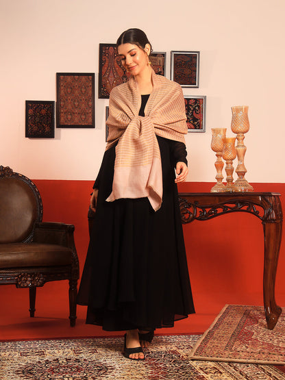 Pashmoda Women Golden Eclipse Reversible Zari Moonlight Fine Wool Stole (Size: 71x203 Cm)