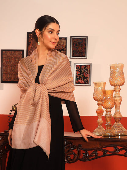 Pashmoda Women Golden Eclipse Reversible Zari Moonlight Fine Wool Stole (Size: 71x203 Cm)