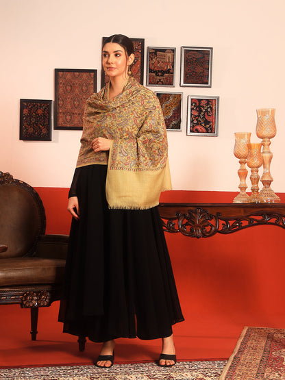Pashmoda Womenƒ??s 100% Pure Wool Sozni Hand Embroidered Stole (Size: 71x203 cm)