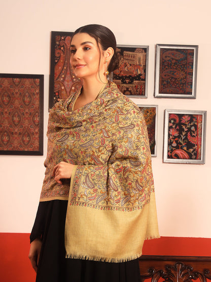 Pashmoda Womenƒ??s 100% Pure Wool Sozni Hand Embroidered Stole (Size: 71x203 cm)