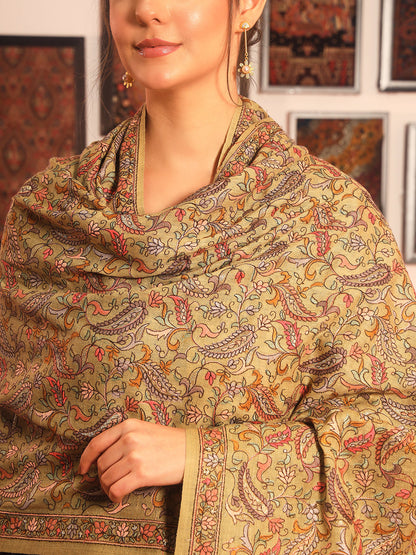 Pashmoda Womenƒ??s 100% Pure Wool Sozni Hand Embroidered Stole (Size: 71x203 cm)