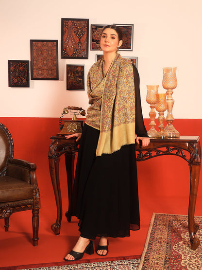 Pashmoda Womenƒ??s 100% Pure Wool Sozni Hand Embroidered Stole (Size: 71x203 cm)