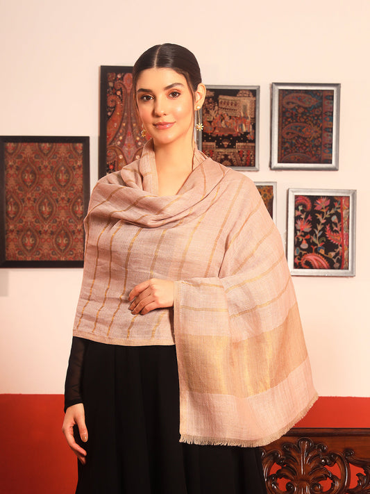 Pashmoda Women Parallel Grace Reversible Zari Moonlight Fine Wool Stole (Size: 71x203 Cm)