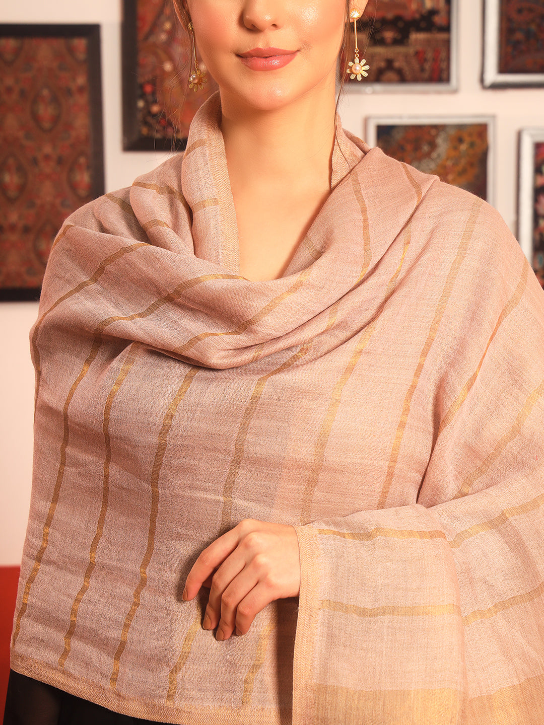 Pashmoda Women Parallel Grace Reversible Zari Moonlight Fine Wool Stole (Size: 71x203 Cm)