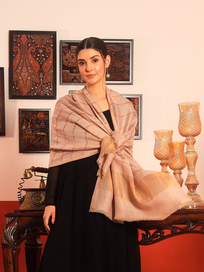 Pashmoda Women Parallel Grace Reversible Zari Moonlight Fine Wool Stole (Size: 71x203 Cm)