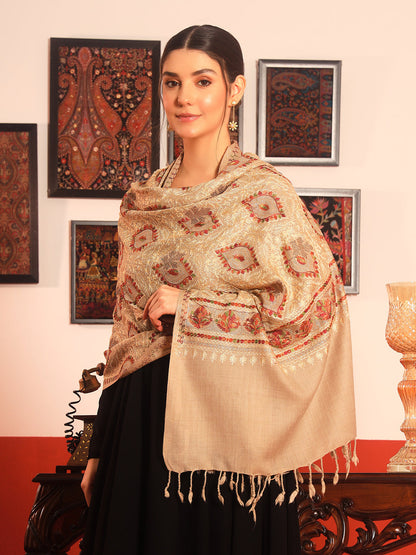 Pashmoda Women Ornate Harmony Fine Wool Nalki Embroidered Stole (Size : 71X203 CM)