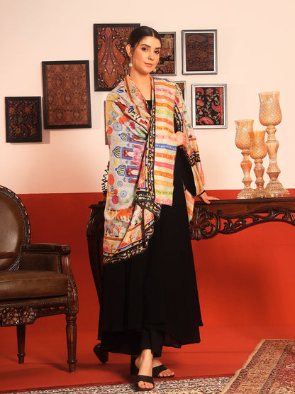 Pashmoda Women Naqshkaar Fabric Kalamkari Embroidered Shawl (Size: 101x203 CM)