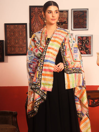 Pashmoda Women Naqshkaar Fabric Kalamkari Embroidered Shawl (Size: 101x203 CM)