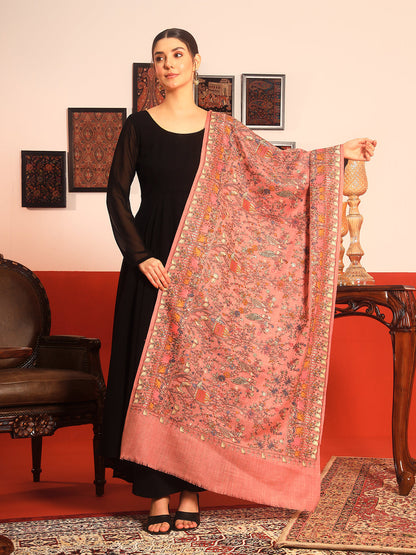 Pashmoda Women Naqsh 100% Pure Wool Sozni Hand Embroidered Stole (Size: 71x203cm)