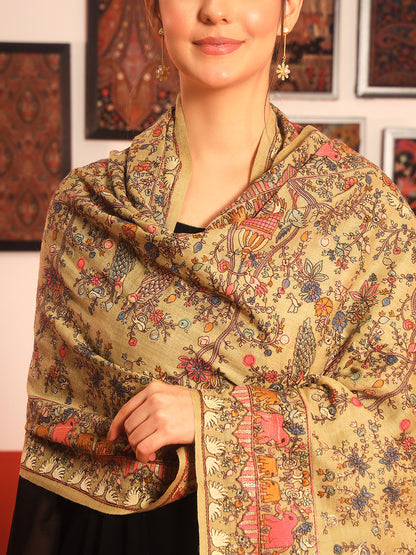 Pashmoda Women Naqsh 100% Pure Wool Sozni Hand Embroidered Stole (Size: 71x203cm)