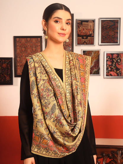 Pashmoda Women Naqsh 100% Pure Wool Sozni Hand Embroidered Stole (Size: 71x203cm)